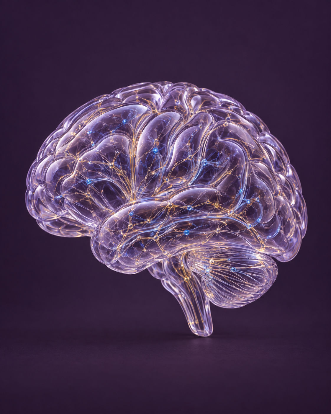 Conceptual glass brain sculpture with interconnected pathways